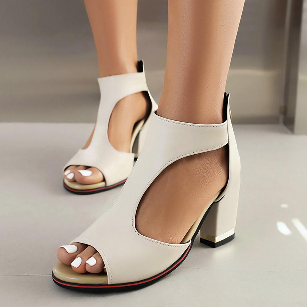 Sandales Fermées Pour Femmes Sandales d'Été à Talon Épais Semelle Épaisse Sexy Fermeture Éclair Arrière Sandales Creuses Bouche de Poisson Sandalias De TacóN