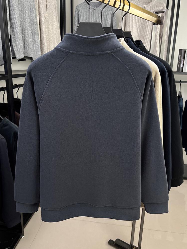 - "Warm Wool Sherpa Fleece Half-Zip Sweatshirt with Stand Collar - Double-Sided Velvet for Autumn/Winter"