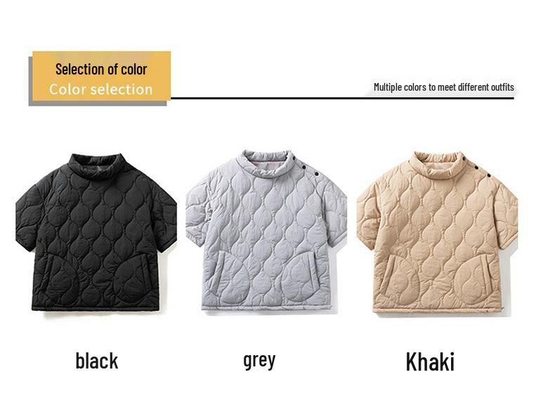 Herren Stepp Baumwolle Halbarm Pullover Jacke—Winter Arbeitskleidung Stil mit Stehkragen, Lockerer Schnitt, Einfarbige