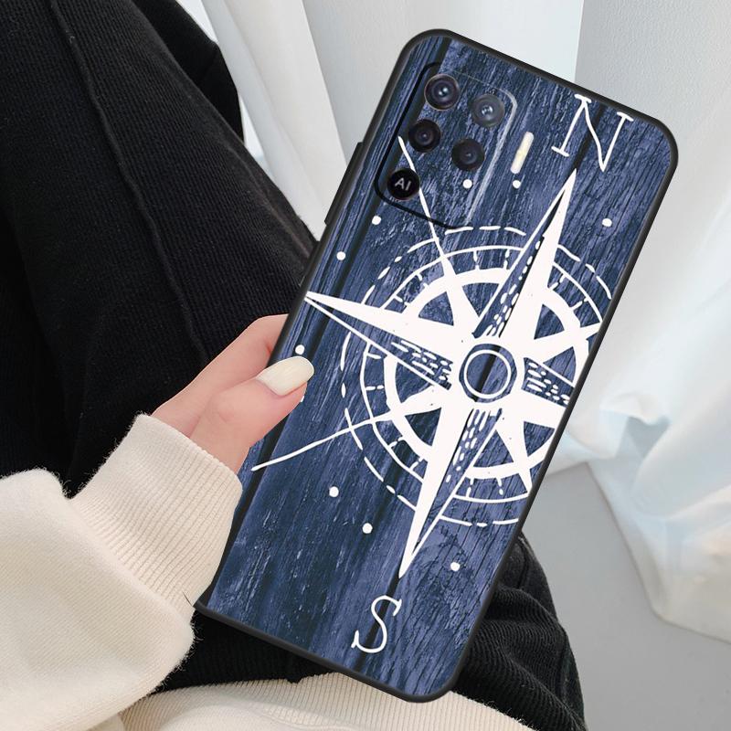 World Map Compass Nautical Case For Oppo A54 A74 A94 A18 A57 A17 A77 A38 A58 A78 A98 A80 A60 A40 A96 A76 A16 A15 A5 Pro