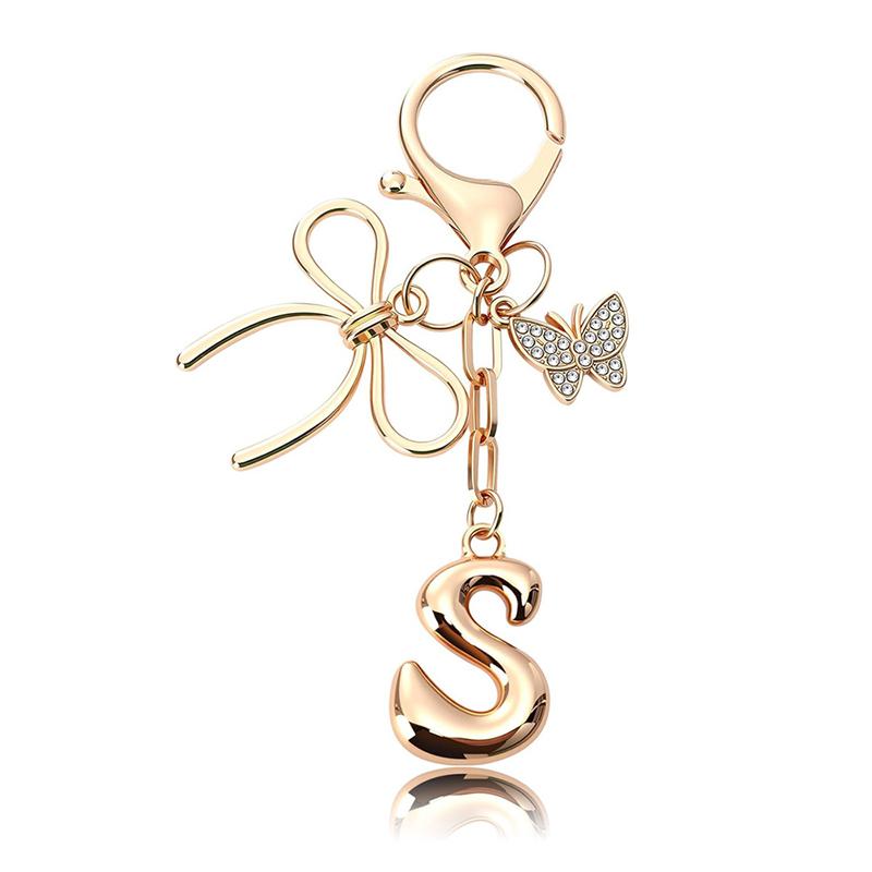 Chaveiro Fashion Borboleta Letra A-Z Feminino Menina Brilhante Fofo Mochila Chave de Carro Acessórios Cordão Pingente de Metal com Letra Presente