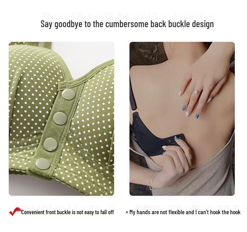 Red Polka Dot Wire-Free Push-Up Bra for Middle-Aged & Elderly Women