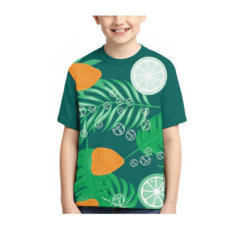

Summer Round Neck 3D Fruit Printed Top Fashionable Casual Short Sleeved Children s Boy T-shirts 170