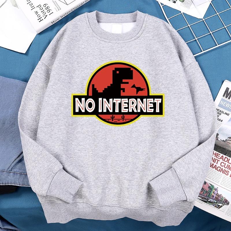 Kein Internet Lustiger Kleiner Dinosaurier Hoodie Herren Herbst Fleece Sportbekleidung Bequemer Persönlichkeits-Hoodie Locker Fleece-Kleidung Pullover & Lange Ärmel Herren