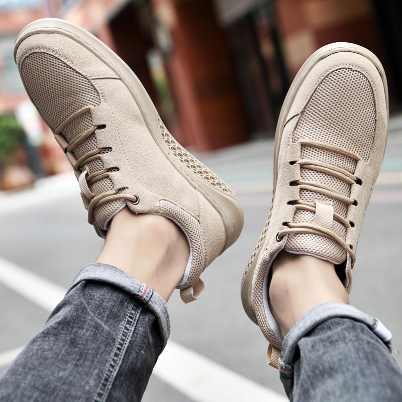 Neue Mode Board Schuhe Freizeitschuhe für Herren Mesh und Echtleder Sneakers Herren Flats Schuhe Übergröße 38-48 Laufschuhe