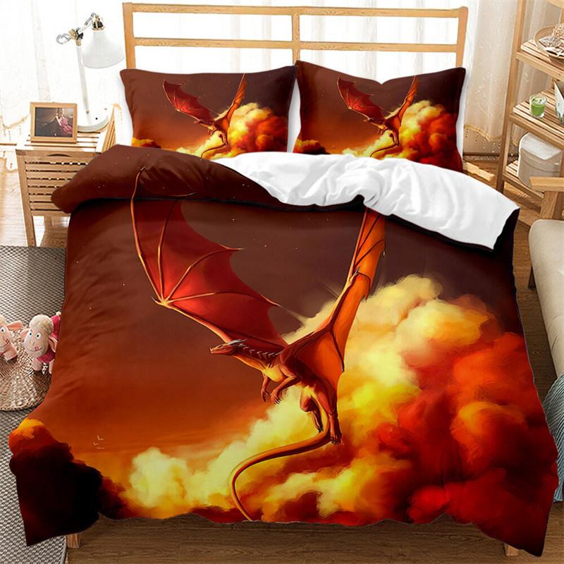 Ancient Wild Animal Bedding Set Flying Dragon Duvet Cover Microfiber Gothic Theme Monster Comforter Cover For Children Boys Teen