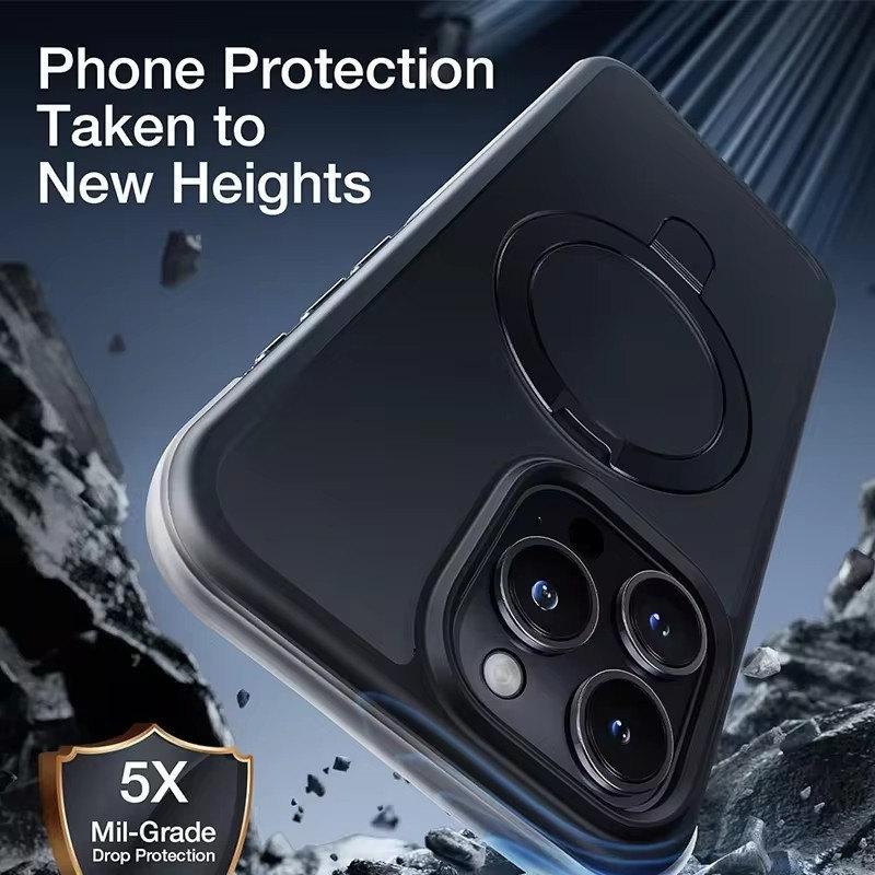 Metal Ring Stand Matte Magnetic Case for Magsafe IPhone 16 15 14 13 12 11 Pro Max Plus 15Pro I15 with Lens Protector Mac Safe Cover