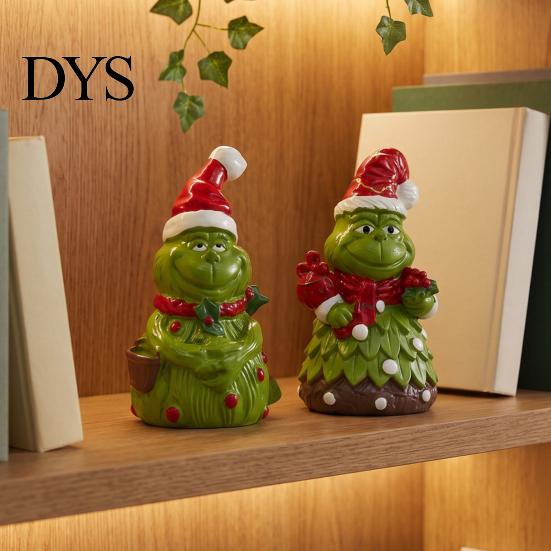 Desktop Christmas Decorations Green Monsters Ornament with Santa Hat And Scarf, Resin Frog Outdoor Garden Statues Figurine for Home Decoration,