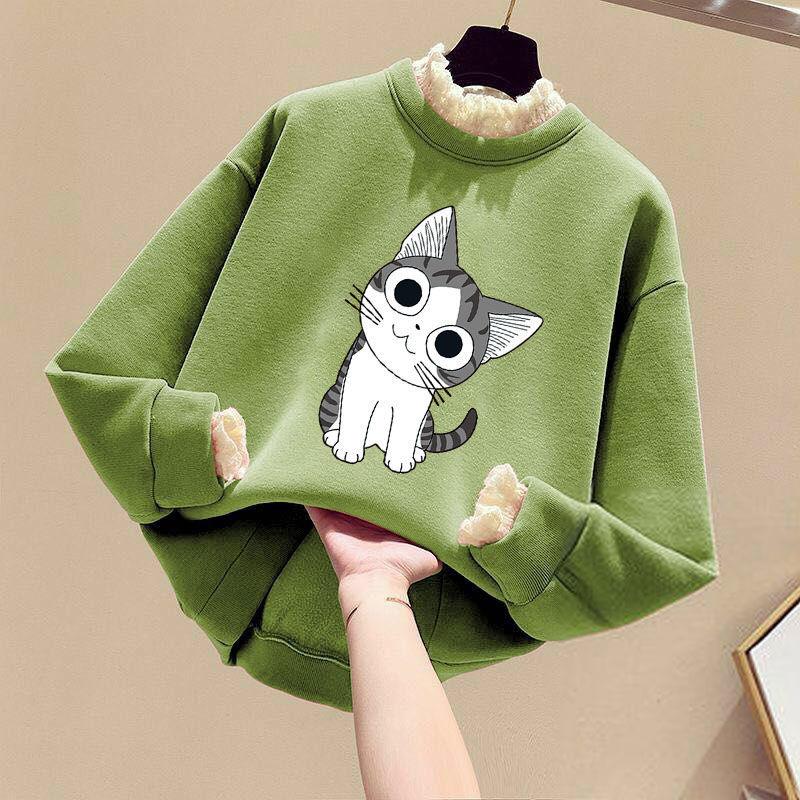 Fleece Padded Girl's Sweater Korean Style Long-sleeved Children's Top Autumn and Winter Clothes