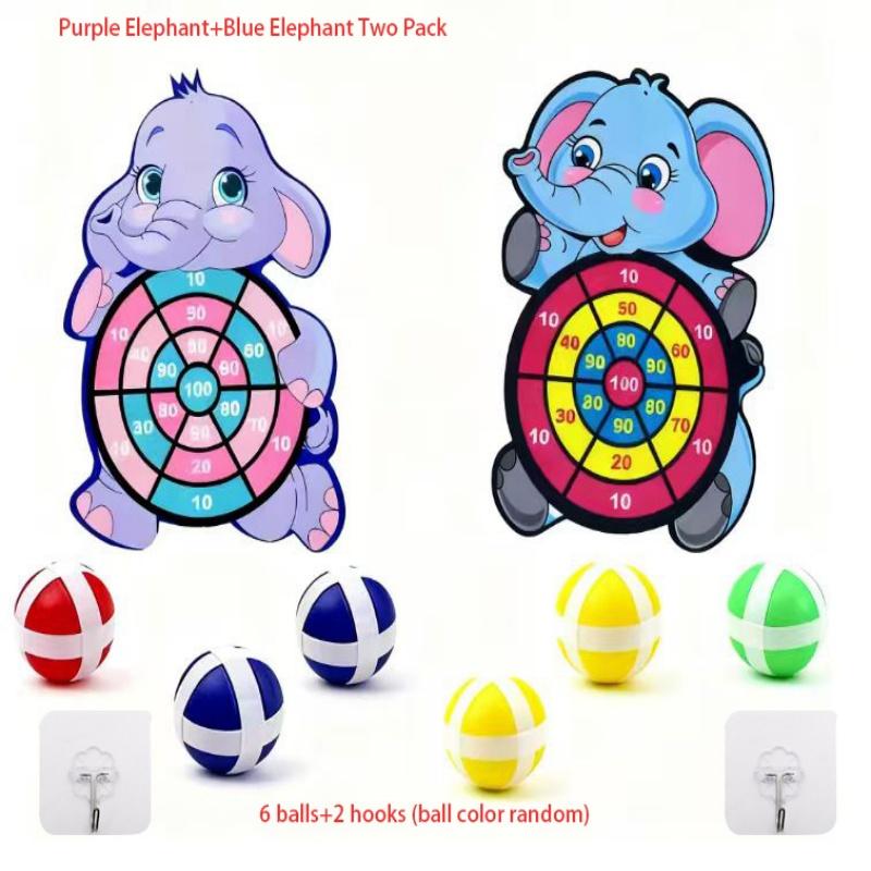 Elephant themed sticky ball dart board two pack toy set, children's favorite fun toys, indoor and outdoor interactive games