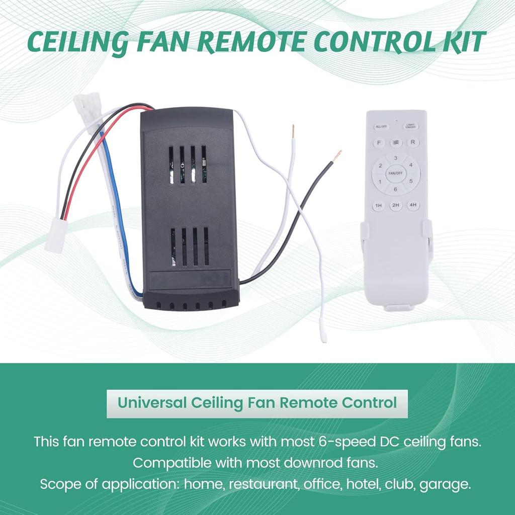 Universal Ceiling Fan Remote Control Kit Replacement, 6-Speed & Timing, Remote Replacement for DC Ceiling Fan Light
