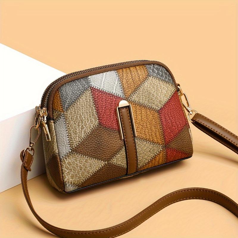 Casual Patchwork Leather Crossbody Bag, Geometric Color Block Mini Shoulder Purse, Versatile for Women Work Daily Occasions