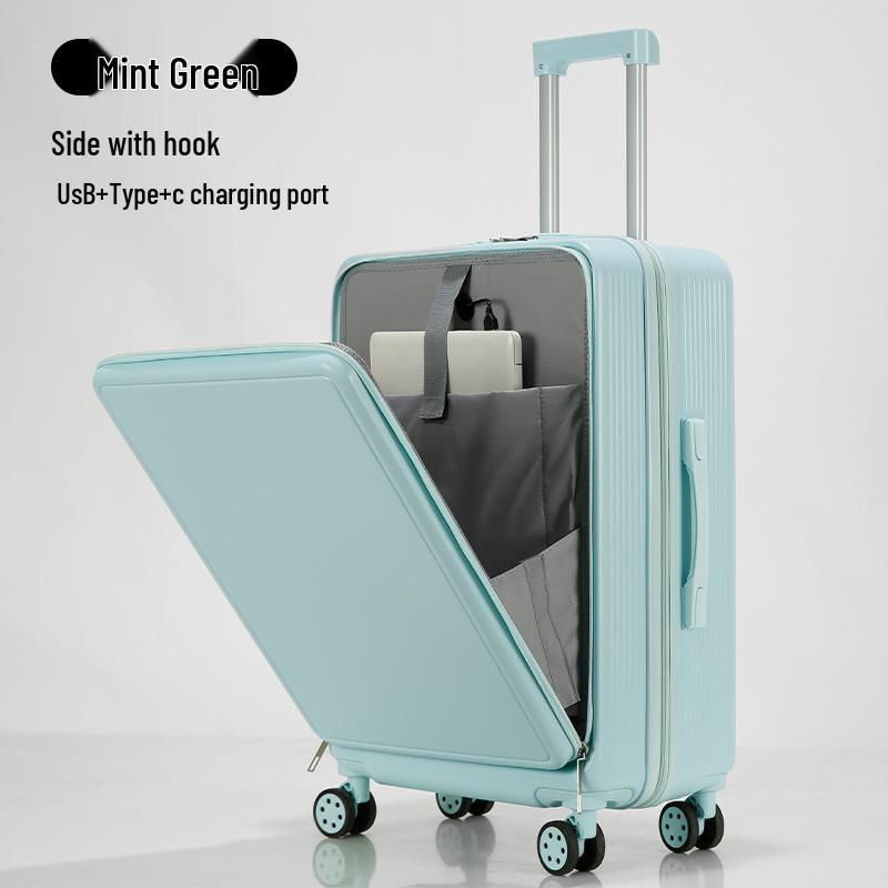 Large Capacity Front Opening Multifunctional Carry-On Trolley: Scratch & Wear-Resistant Travel Suitcase