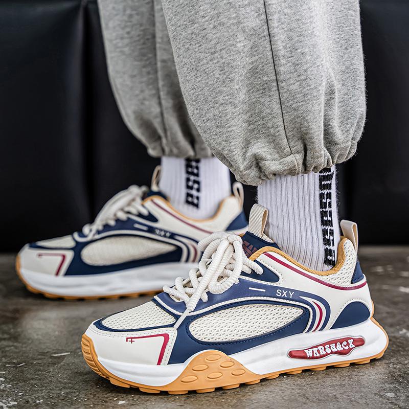 New Autumn Fashion Trend Thick Soled Casual Shoes for Men's Versatile Mesh Breathable Comfortable Low Top Platform Sneakers