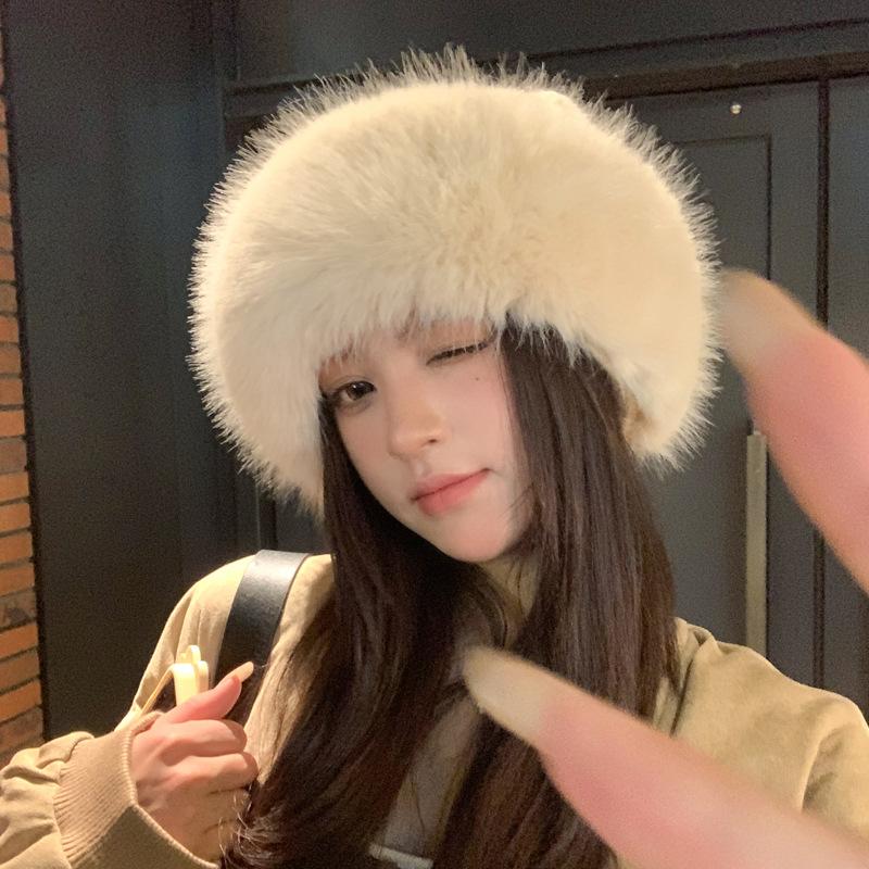 

Rabbit hair knitted hat women s winter cold protection and warm basin hat imitation mink hair ear protection cute cat ear thickened plush Mongolian One size