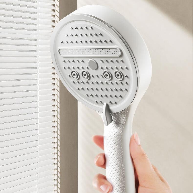 Cream Style Pressure-Boosting Shower Head 12cm Large Panel Water Outlet Handheld Shower Head Pressure-Boosting Shower Set (White,ABS Plastic)