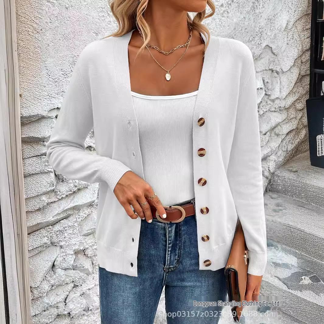 

Женский кардиган с длинными рукавами однотонного цвета M белый