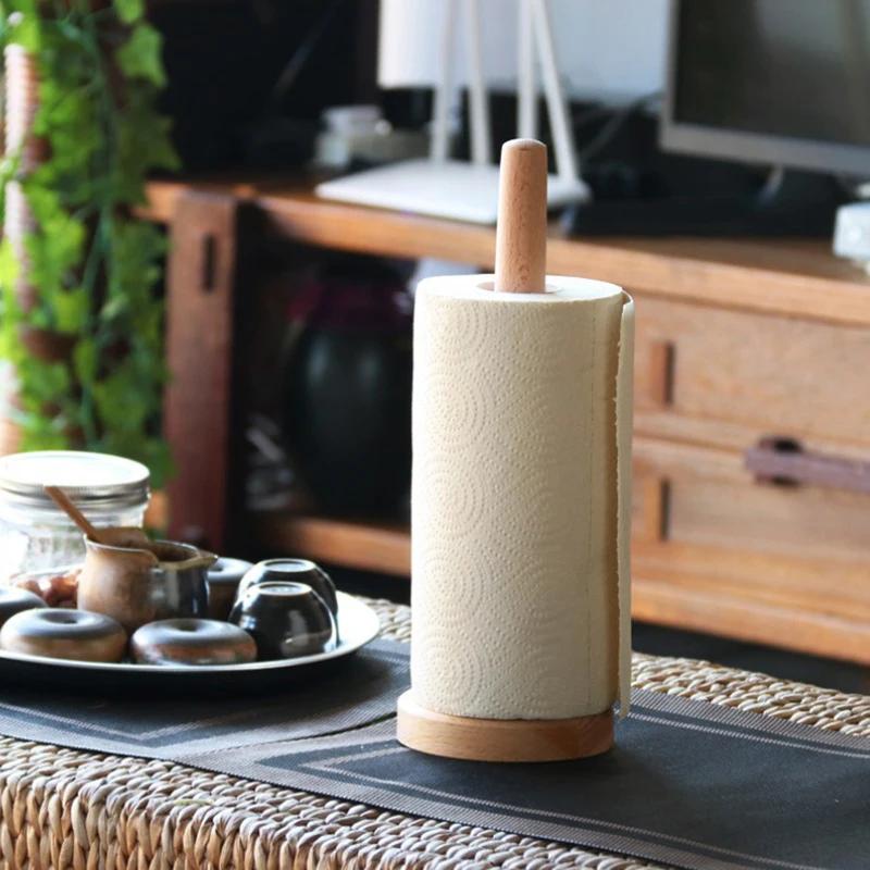 Modern Wooden Kitchen Roll Paper Towel Holder Vertical Bathroom Tissue Stand Base Disposable Paper Pot Organizer For Kitchen