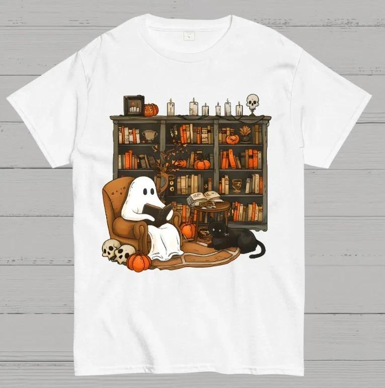 Retro Ghost Reading Books Geek T-Shirt 3XL