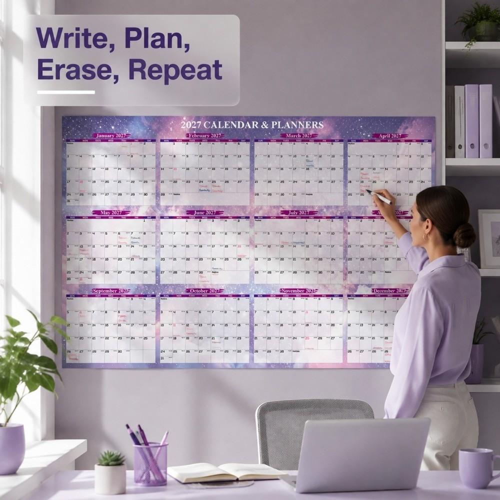 Foldable Yearly Wall Planner Erasable Surface Calendar Planner Sheet New Full Year Planner School