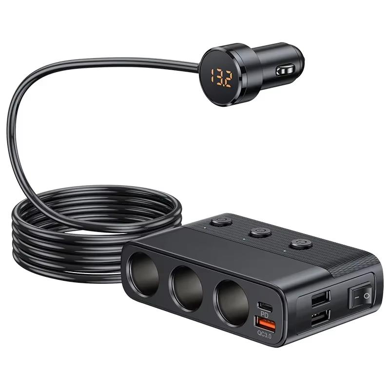 128W Car Charger Splitter Multi Ports PD30W QC3.0 Cigarette Lighter Adapter Car Cigarette Lighter Socket Splitter with Switch