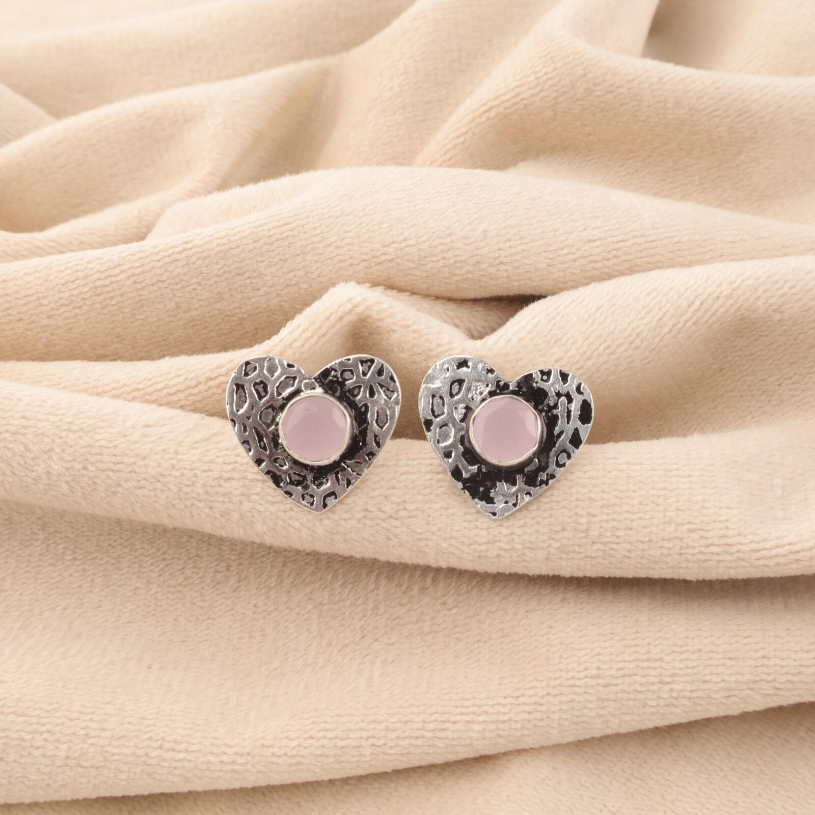 

Round Rose Chalcedony Stone New Stud Post Earrings Jewelry 925 Sterling Silver EE-143-2