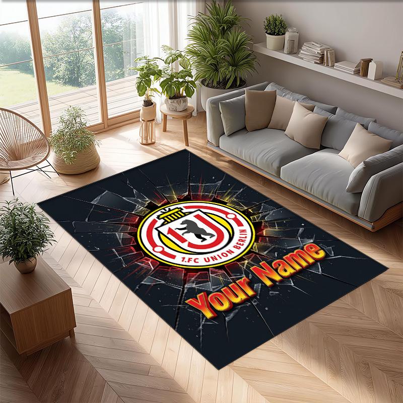 Union Berlin FC Printed Crystal Velvet Rug Non‑Slip Crystal Velvet Carpet For Sofa Bedroom Indoor Home Decoration