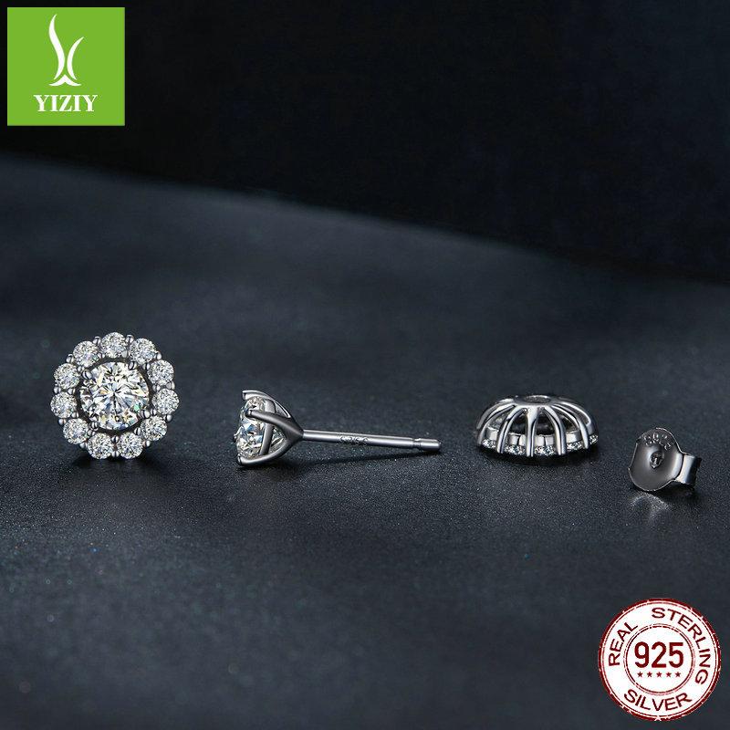 50 Points Shining Moissanite Stud Earrings, Creative Design Structural S925 Silver Belt Certificate Earrings
