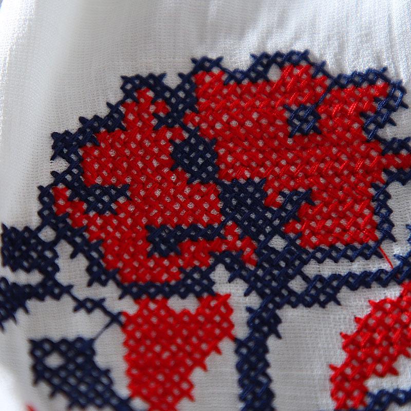 Ethnic Style Embroidered Lantern Sleeve Plus Size Cotton Linen Shirt