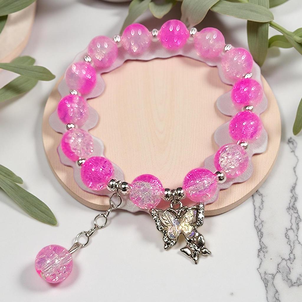 Braccialetto in Vetro Fiore Esplosione Fantasy da 10 mm: Ciondolo Farfalla Colore Degradé Design di Nicchia per Donne e Migliori Amiche.