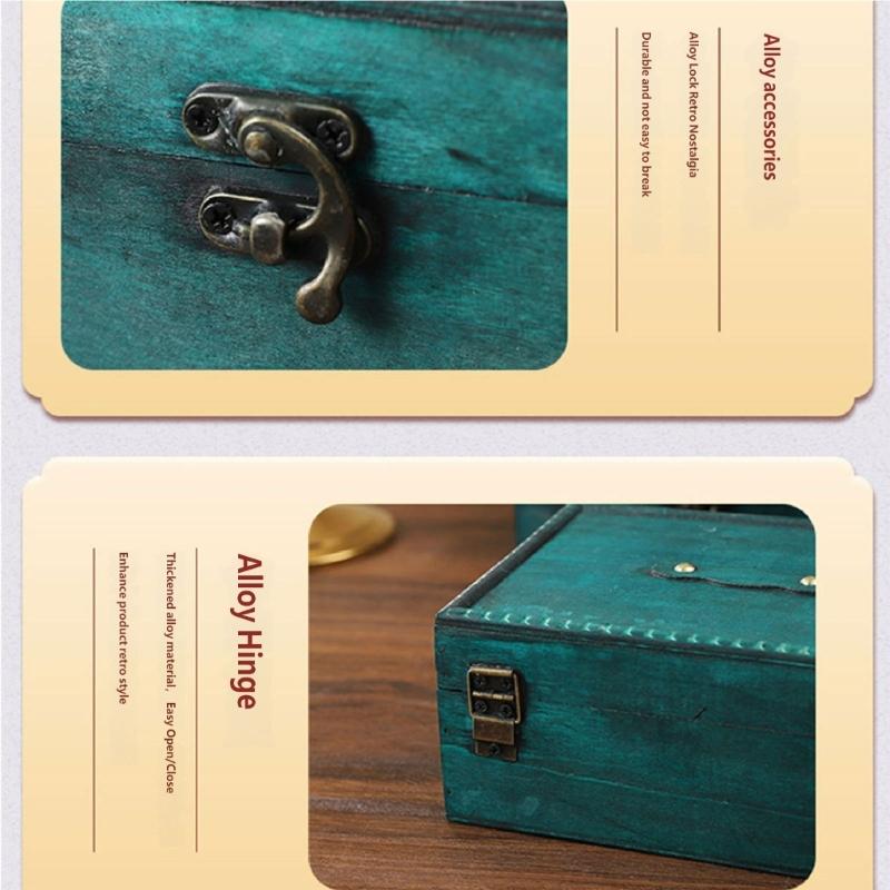 Locking Antique Wooden Jewelry Storage Box for Home Office Decoration Wood Chest Keepsakes Holder with Lock Mechanism
