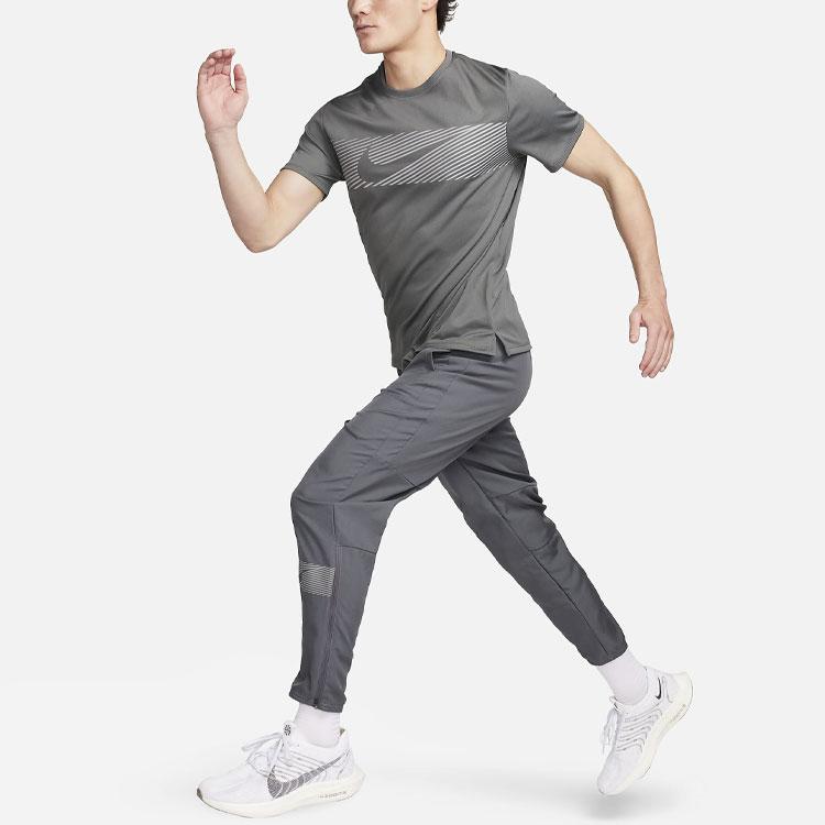 Nike Striped Logo Print Crew Neck Short Sleeve T-Shirt Men Tops Gray FN3052-068