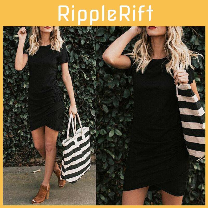 Elegante Mini Abito Asimmetrico Bodycon a Manica Corta da Donna per Festa Estiva e Vacanze