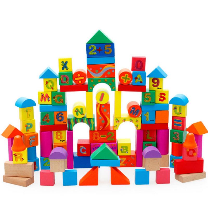 Buy 100pcs Blocks Nontoxic Wooden Building Blocks Set Toy Bricks