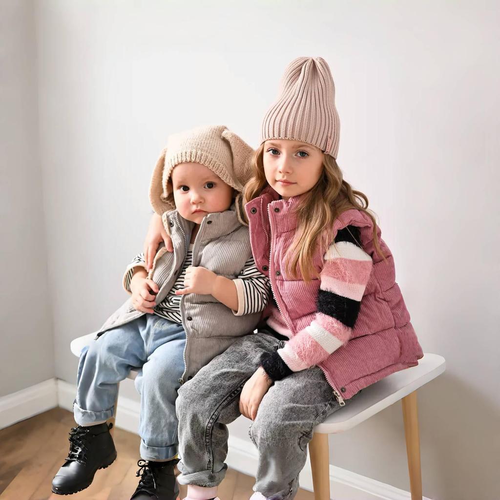 Kinder Cord Steppweste mit Stehkragen, Leichte ärmellose Oberbekleidung für Frühling Herbst, Alter 1–9, Rosa Grau Weiß