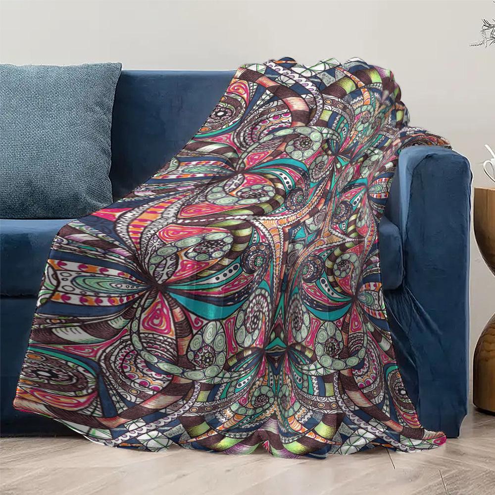Psychedelische Tribal Muster Decke Bunte Ethnische Bettdecke Abstrakter Geometrischer Druck Überwurfdecke für Sofa Couch Dekoration