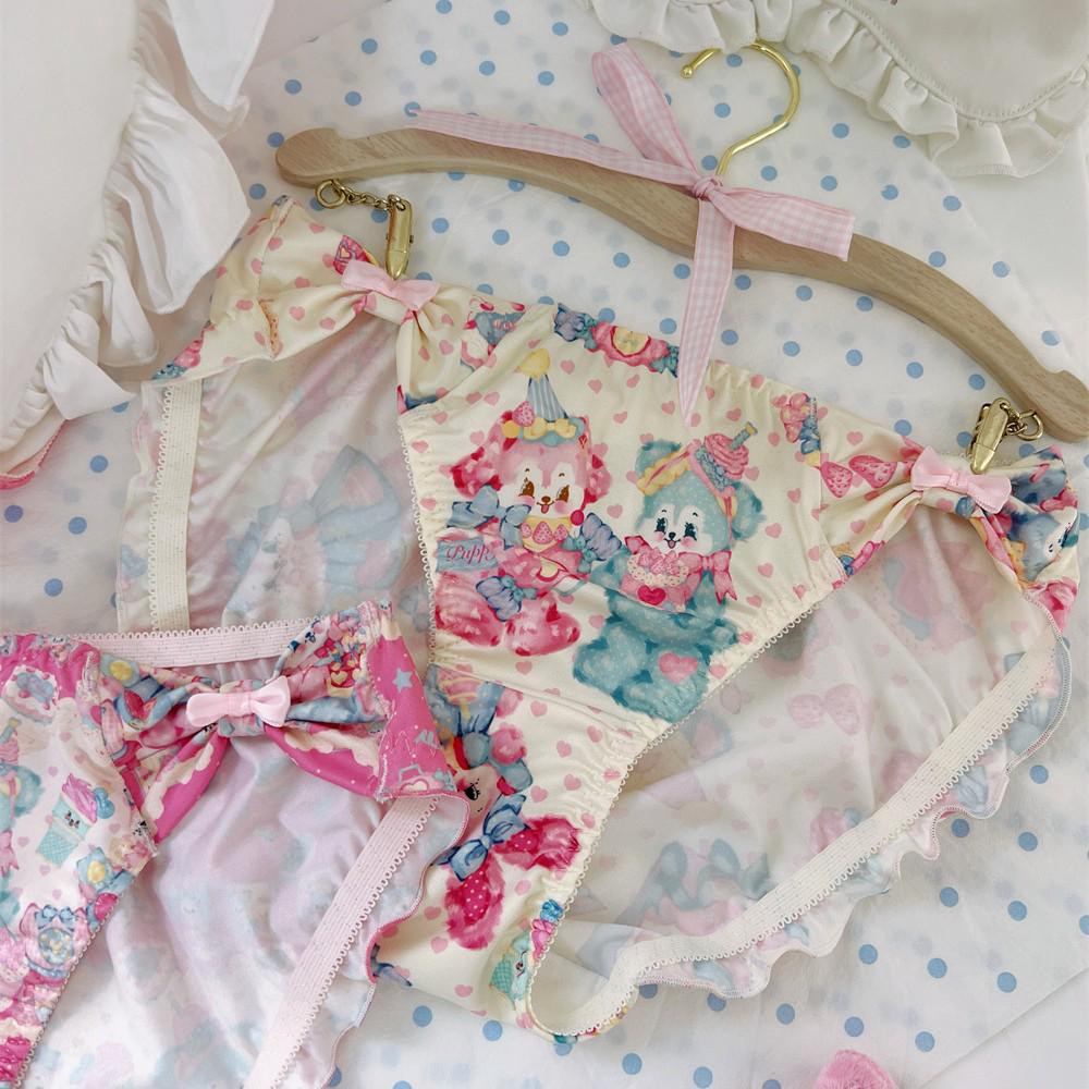 Cute Rabbit Print Bow Milk Silk Triangle Panties – Comfortable Hip-Wrap Student Style