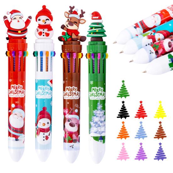 Christmas Ballpoint Pens 10-in-1 Retractable Cute Santa Snowman Pens Festive Writing Tool for Kids School Supplies Students