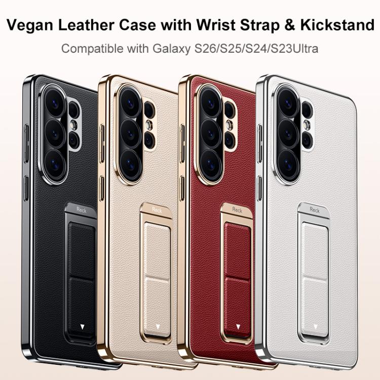 Metal Holder Foldable Wristband Precise Cutout Vegan Leather Phone Case