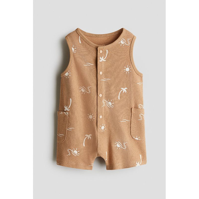 

Детская одежда HM Комбинезон для малыша 2025 Лето Новое поступление Чистый хлопок Модный петельчатый трикотаж Комбинезон 1285715 Beige/Pattern 110/56