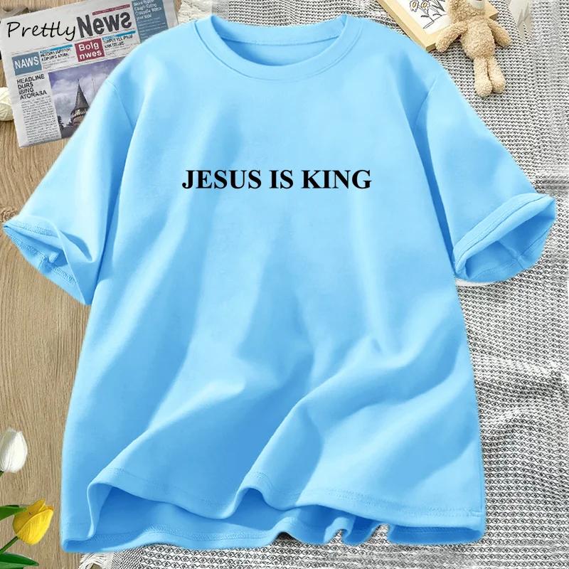 JEZUS JEST KRÓLEM Koszulki graficzne Chrześcijańska koszulka Niedzielne nabożeństwo Religijna koszulka Bawełniana z krótkim rękawem Odzież damska Topy