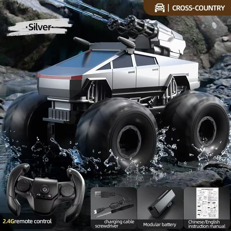 Amphibious RC Monster Truck Water Cannon Shooting 2.4G 4WD Waterproof All Terrain Land Water Dual Mode Pool Beach Xmas Gift with 360 ° Rotating Head