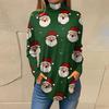 Women's Fashionable Loose-Fit High-Neck T-Shirt With Christmas Print Long-Sleeved Top