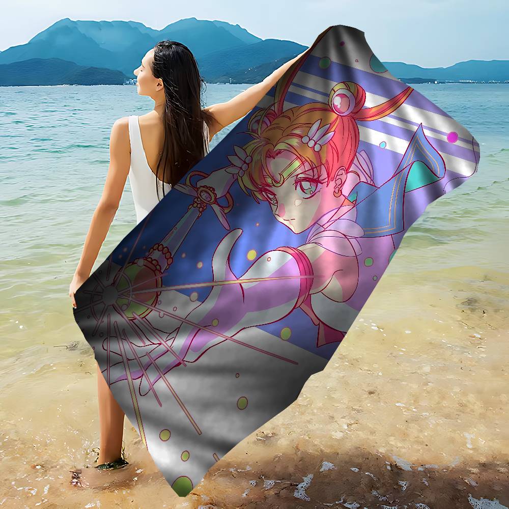 S-Sailores Cute Girl Moon Bath Towel Microfiber Soft Water Absorbing Breathable For Girl Kids Decorative Cartoon Beach Towel