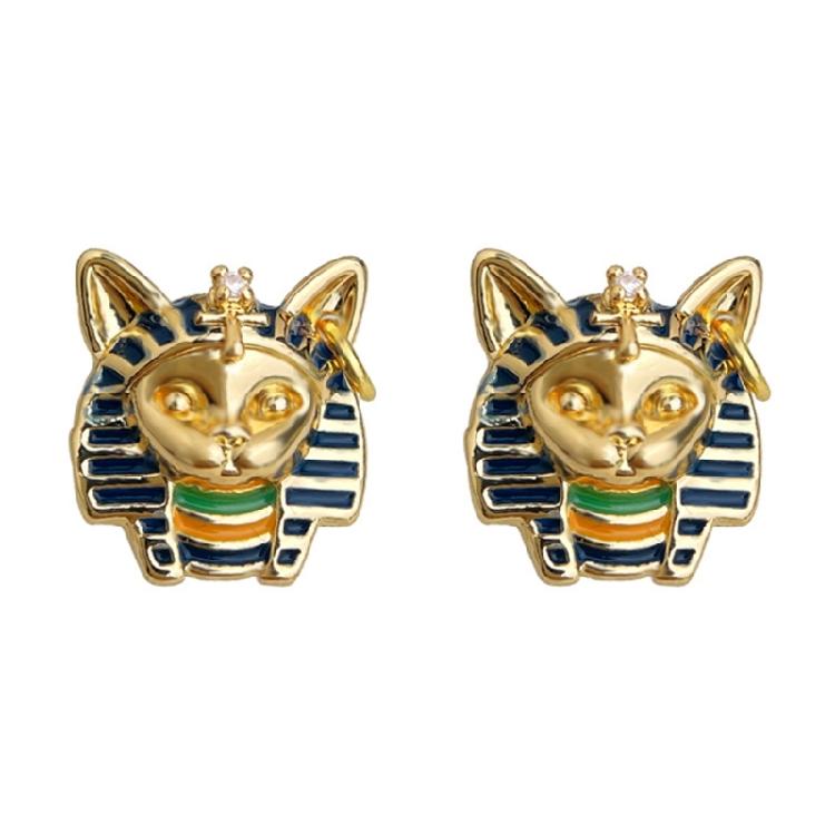 

Pharaoh Cats Head Art Earrings Enamel Dripping Gold Plated Ear Accessories Stylish Jewelry for Women Men 1