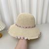 Flower sun hat women's summer versatile idyllic hollow straw bucket hat big eaves beach hat