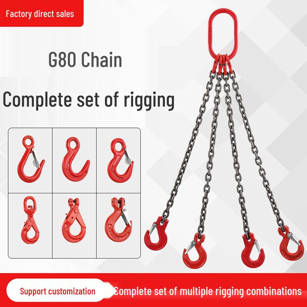 G80 Manganese Steel Hoist Chain Sling with Eye Hook - Single, Two, or Four Legs