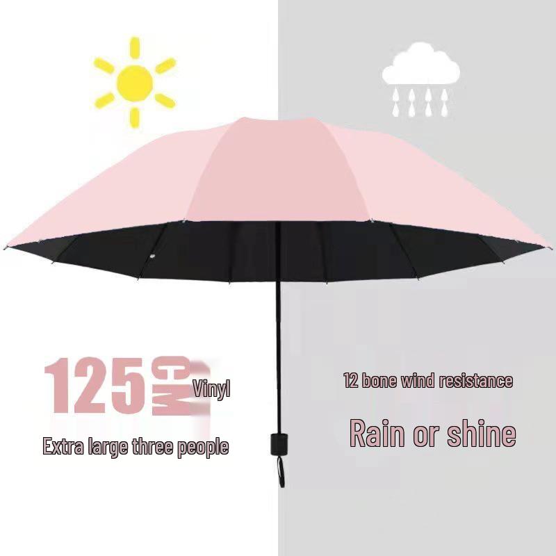 Dual-Use Extra Large Folding Umbrella - 12 Ribs for Sun and Rain Protection