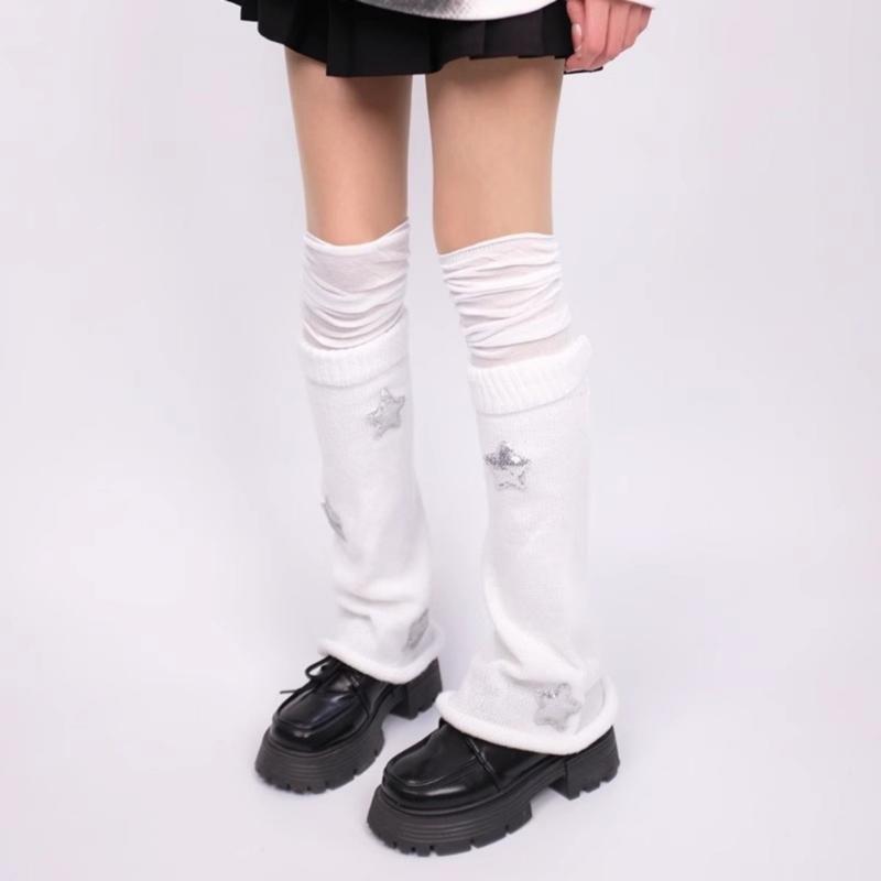 Polainas Punk para Mulheres Fofas Estrela Tricotadas Flare Longas para Botas com Meias Acima do Joelho Conjunto Roupa de Inverno Outono