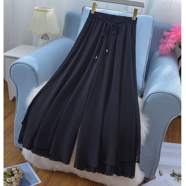 

WTEMPO Chiffon Wide-leg Pants Summer Thin Nine Points Loose and Thin High Waist Versatile Solid Color Super Fairy Trouser XXXL чёрный
